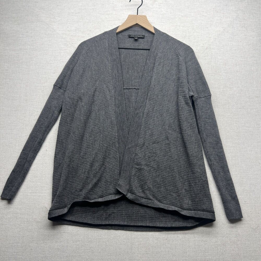 Ann Taylor Loft 100% extra fine italian Merino Wool Longline Cardigan Sz S Gray